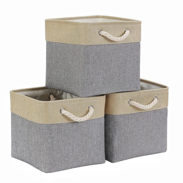 Aufbewahrungsbox Stoff Grau Beige 33x33x33 cm