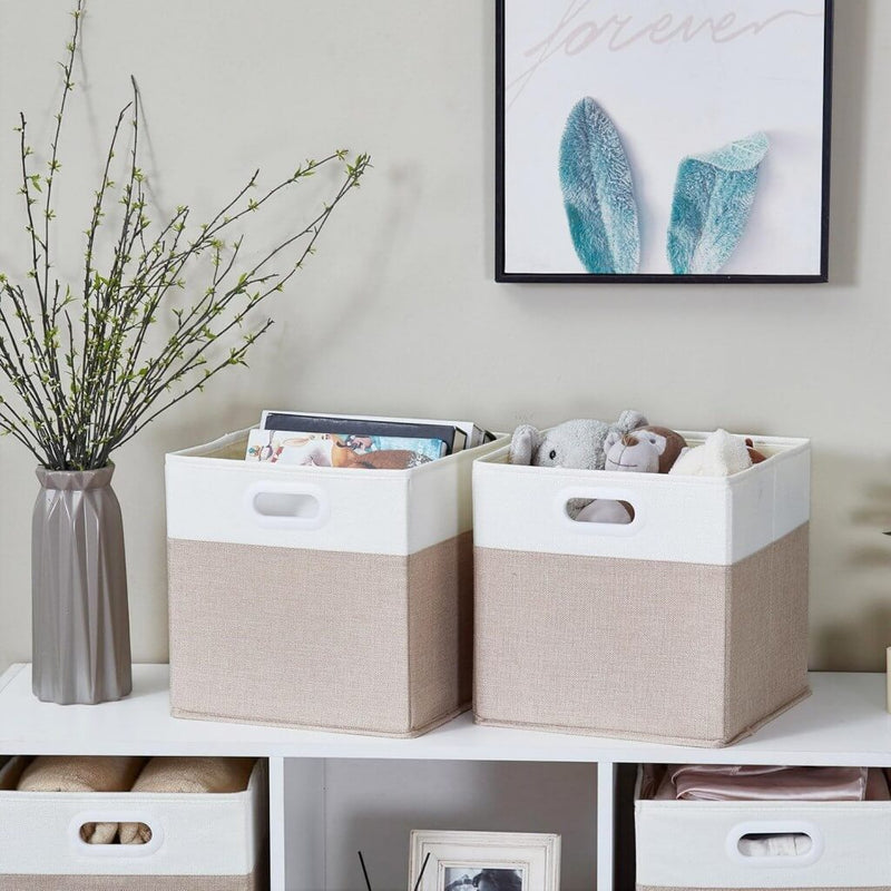 Boîte de rangement cube 25×25×25 cm – panier en tissu rigide, sans plis & sans odeur, couleurs nordiques, poignées corde / cuir / tissu (1/3/4 pcs)
