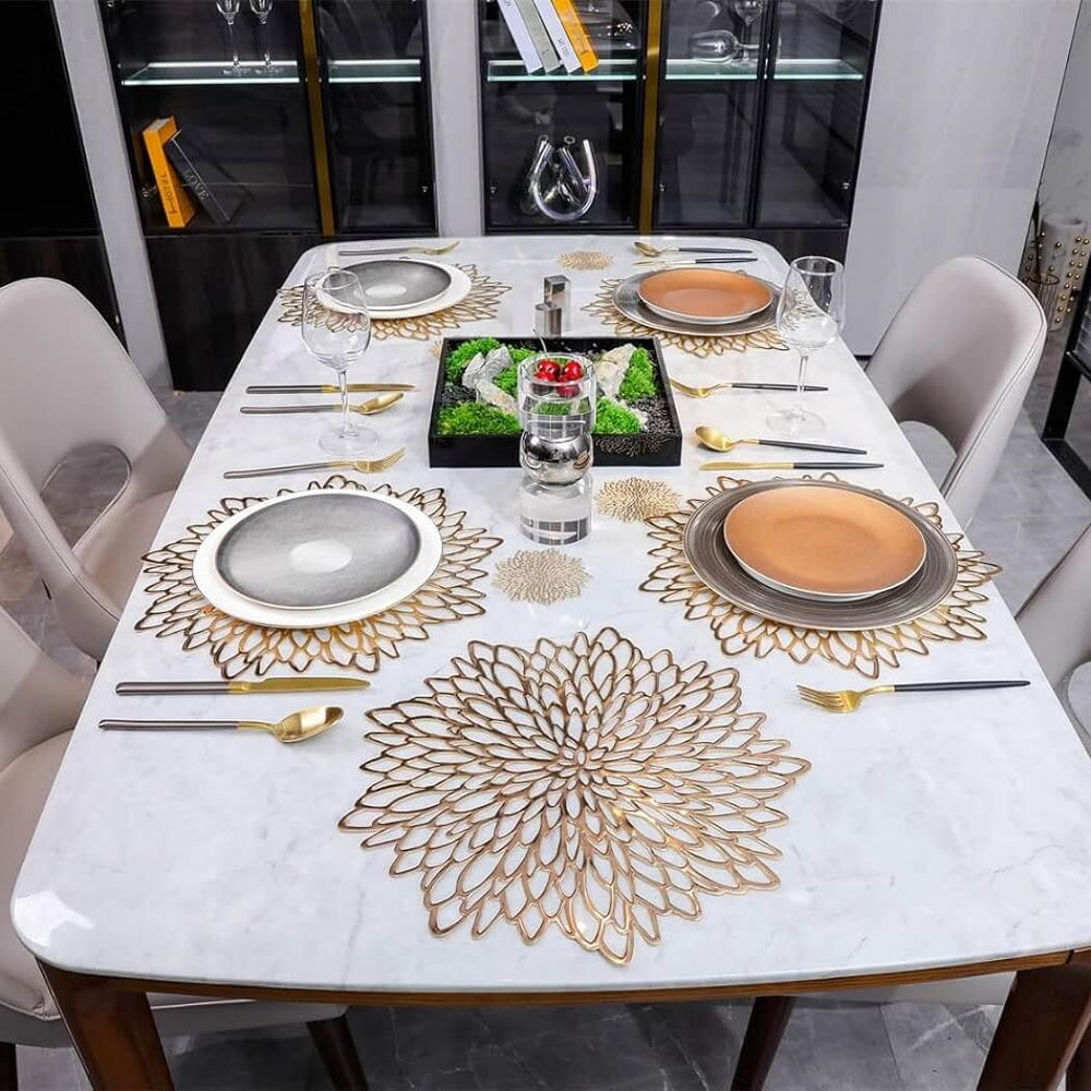Platzsets Mit Blattgold-Optik – 38,1 Cm Rund, Vinyl, Abwischbar, Wasserdicht, 8er Set Für Drinnen & Draußen