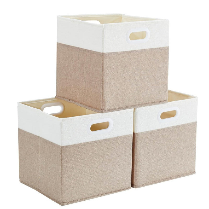 Boîte de rangement cube 25×25×25 cm – panier en tissu rigide, sans plis & sans odeur, couleurs nordiques, poignées corde / cuir / tissu (1/3/4 pcs)
