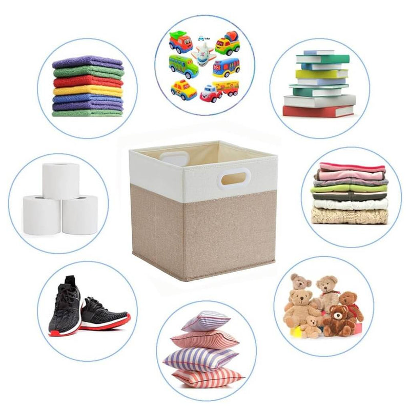 Boîte de rangement cube 25×25×25 cm – panier en tissu rigide, sans plis & sans odeur, couleurs nordiques, poignées corde / cuir / tissu (1/3/4 pcs)