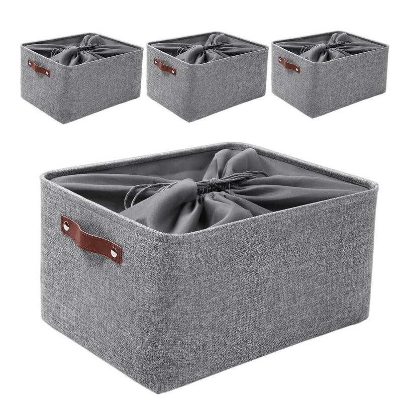 Stoffboxen mit Ledergriff (Grau)