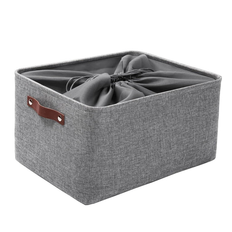 Stoffboxen mit Ledergriff (Grau)
