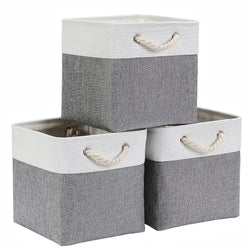Stoff-Aufbewahrungsbox grau weiss Aufbewahrungskörbe/Körbe mit Baumwoll-Kordelgriffen, faltbar für Regal und Würfelregal.