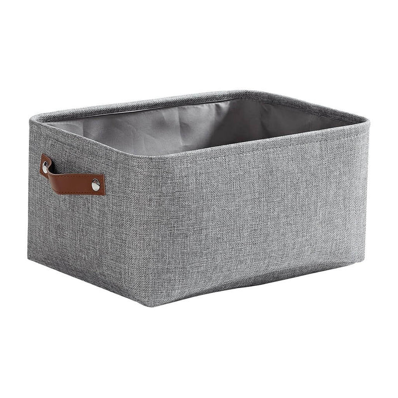 Stoffboxen mit Ledergriff (Grau)