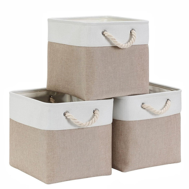 Aufbewahrungsbox Stoff Faltbare Würfel Stoff Helles Khaki Weiß