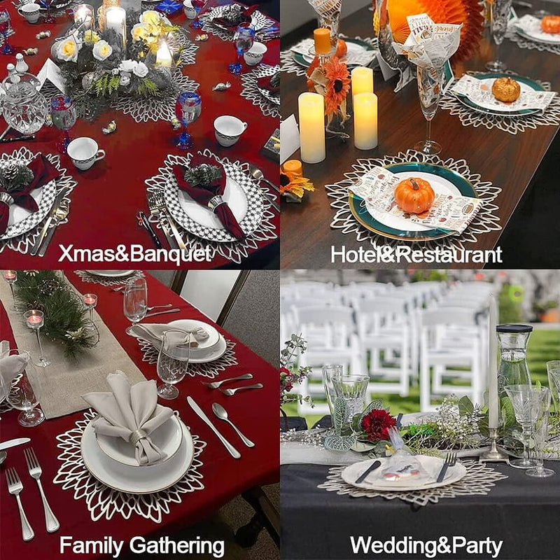 Platzsets Gold Silber Tischsets Rund für Weihnachten, Hochzeit, Dinnerpartys, Restaurant, Hotel (15,5 ")