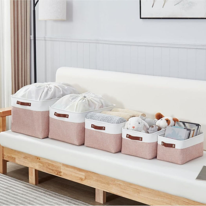 Aufbewahrungsboxen aus Stoff – Rechteckig in Rosa & Weiß für Schrank, Regale & Schränke