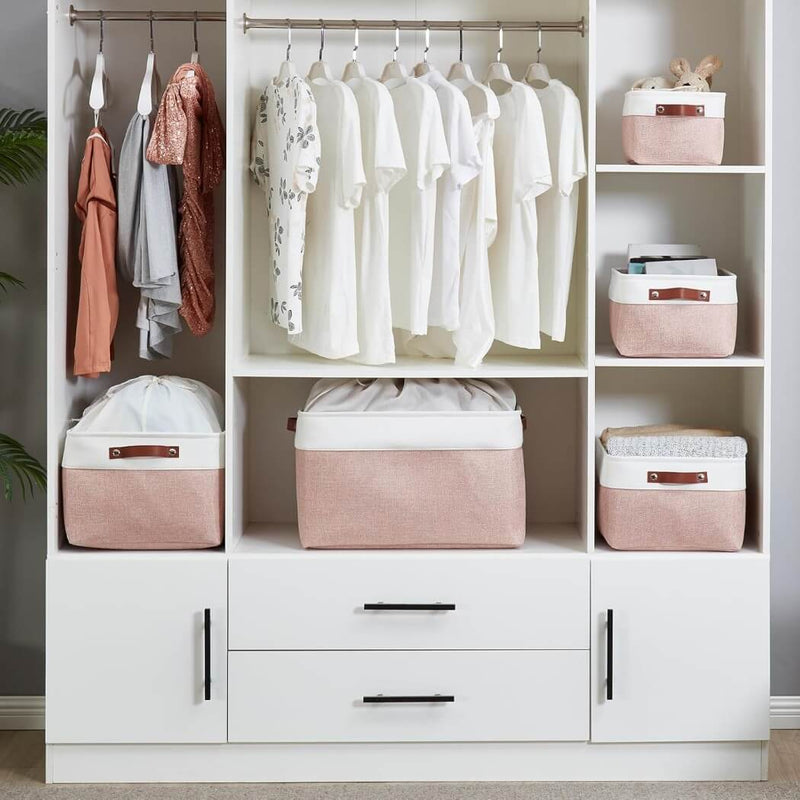 Aufbewahrungsboxen aus Stoff – Rechteckig in Rosa & Weiß für Schrank, Regale & Schränke