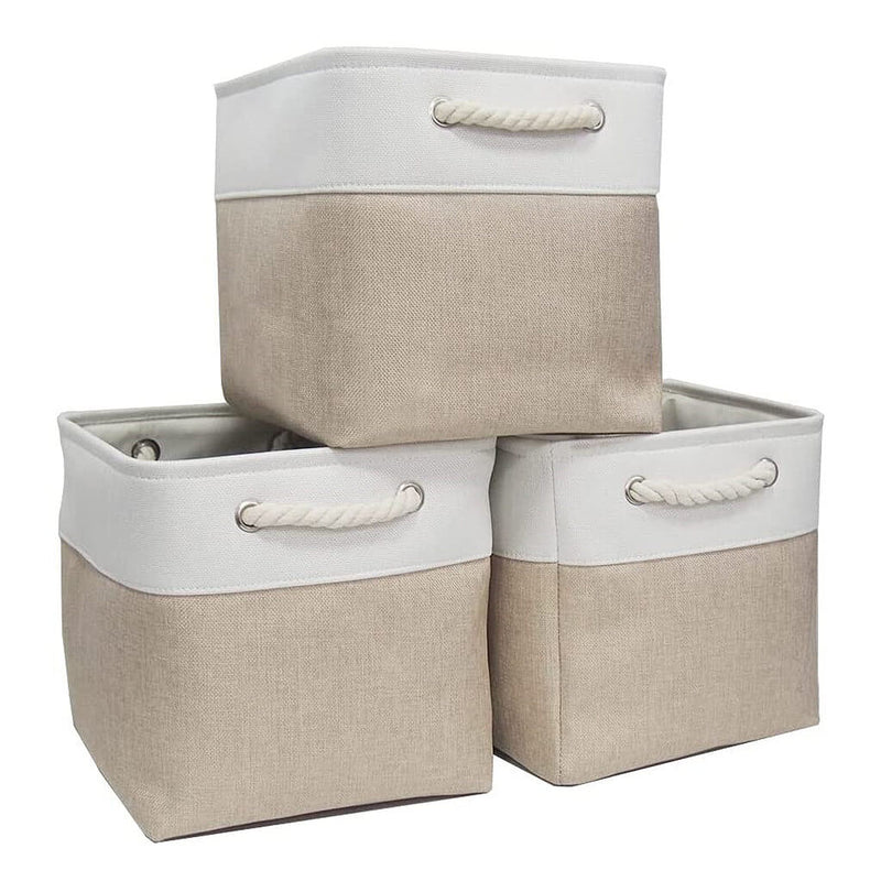 Aufbewahrungsbox aus Stoff 25x25x25 cm Karki Creme Weiss