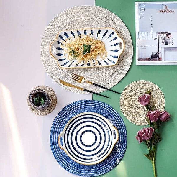 Natural Cotton Place Mat Set von 6 Washable Round Ramie Placemat für Decor Holiday Party