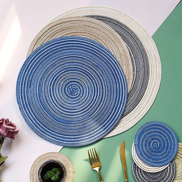 Natural Cotton Place Mat Set von 6 Washable Round Ramie Placemat für Decor Holiday Party