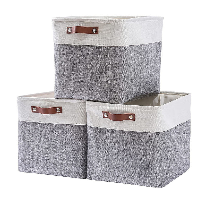 Faltbare Aufbewahrungsbox aus Stoff 33 x 38 x 33cm Boxen mit Griffen für Zuhause Grau/Weiß